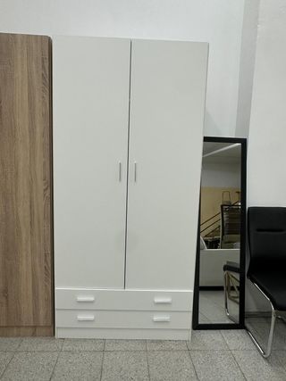 Armario 2 Puertas Blanco y Marrón 100x200cm