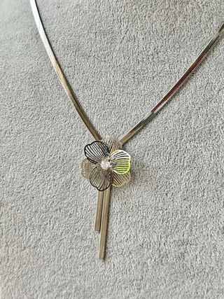 Collana acciaio silver fiore 3D