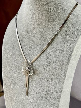 Collana acciaio silver fiore 3D