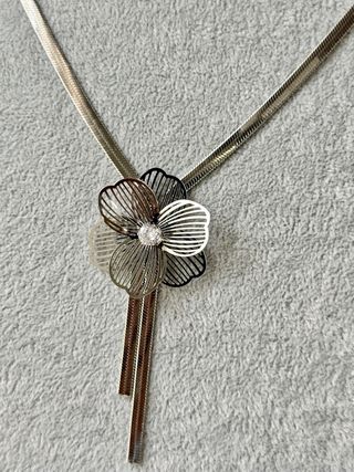 Collana acciaio silver fiore 3D