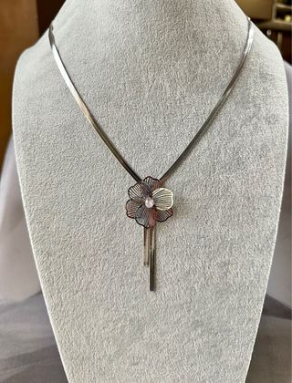 Collana acciaio silver fiore 3D