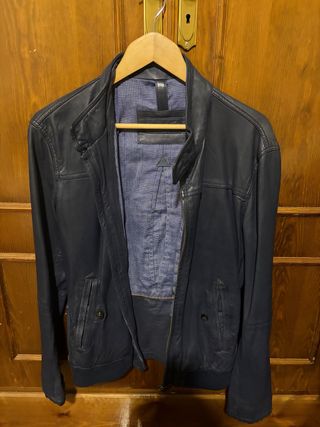 Cazadora Piel Massimo Dutti Azul Talla M