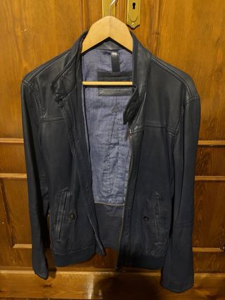 Cazadora Piel Massimo Dutti Azul Talla M