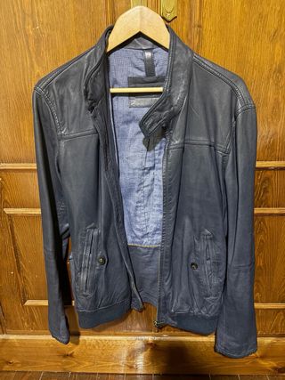 Cazadora Piel Massimo Dutti Azul Talla M