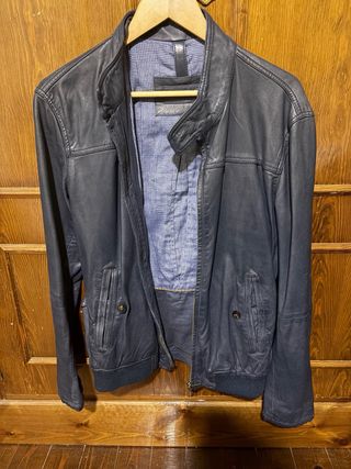 Cazadora Piel Massimo Dutti Azul Talla M