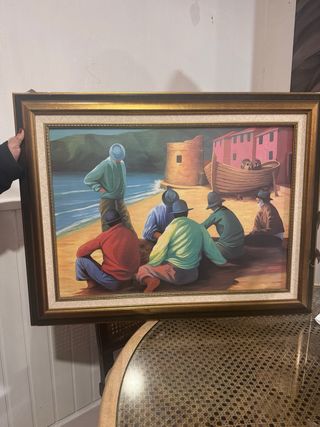 Cuadro de paisaje marino con figuras