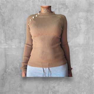 Jersey Ajustado Cuello Perkins Camel Vintage Look