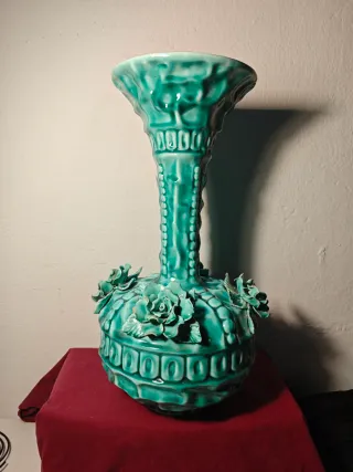 Jarrón Manises Cerámica Verde Florales