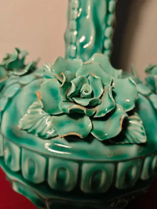 Jarrón Manises Cerámica Verde Florales