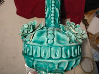 Jarrón Manises Cerámica Verde Florales