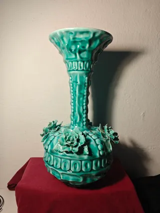 Jarrón Manises Cerámica Verde Florales