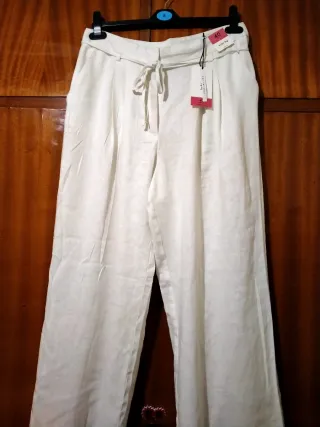 Pantalones anchos de lino mujer sin estrenar