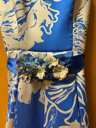 Vestido fiesta/coctel floral azul y beige T.XS
