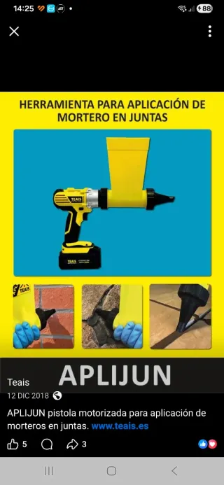 Aplicadora mortero batería Teais APLIJUN