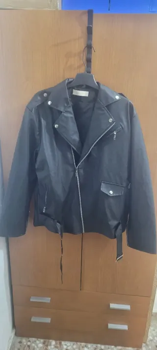 Chaqueta Biker Mujer Cuero Sintético - Talla L/XL