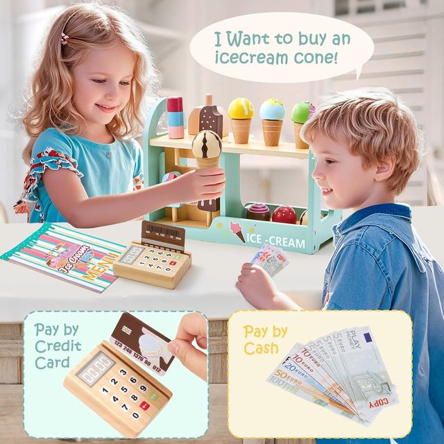 Gelateria giocattolo in legno 30 pezzi Montessori