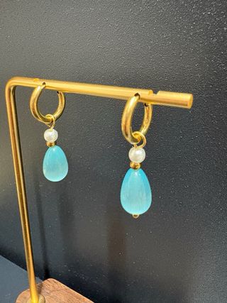 Pendientes Acero Aro Perla y Turquesa