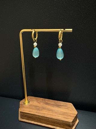 Pendientes Acero Aro Perla y Turquesa