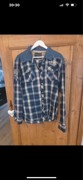 Camisa de cuadros azul y beige