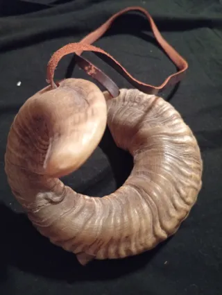 Corno vintage con laccio in cuoio