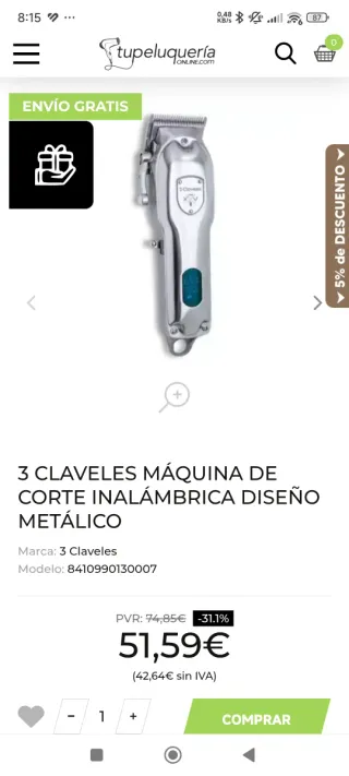 Máquina Cortapelo Profesional Plateada