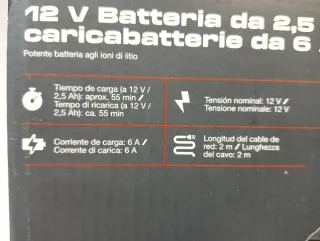 Batería 2.5 Ah y Cargador 6A PARKSIDE 12V