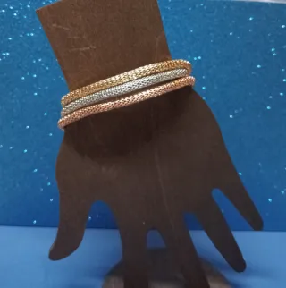 3 Pulseras Malla Elástica Doradas y Plateadas