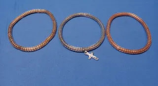3 Pulseras Malla Elástica Doradas y Plateadas
