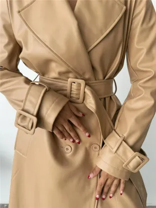 Gabardina larga beige mujer