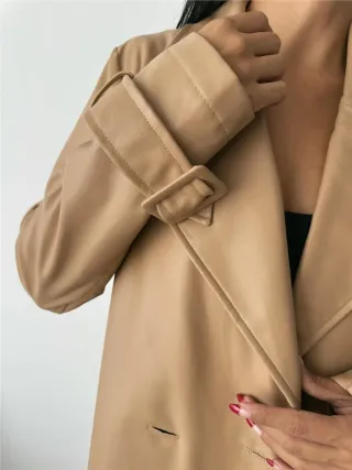 Gabardina larga beige mujer