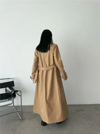 Gabardina larga beige mujer