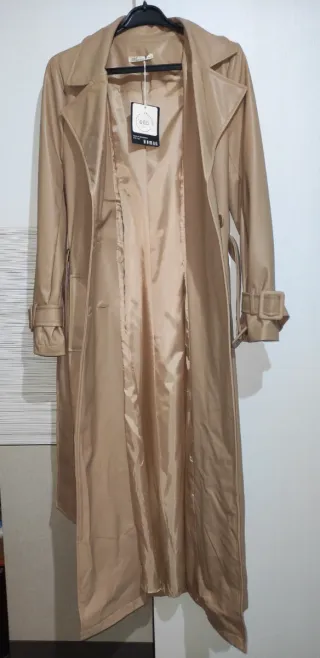 Gabardina larga beige mujer