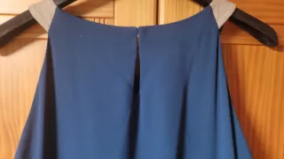 Vestido Tintoretto azul y marrón con franja centra