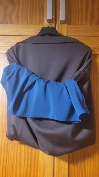 Vestido Tintoretto azul y marrón con franja centra