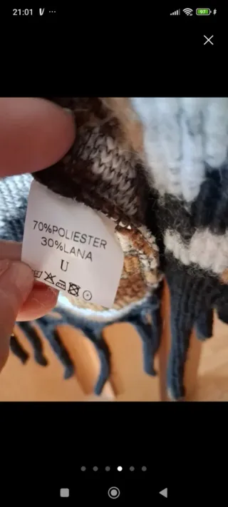 Poncho étnico rombos marrón y blanco