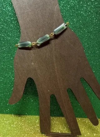 Pulsera eslabones verde y dorado