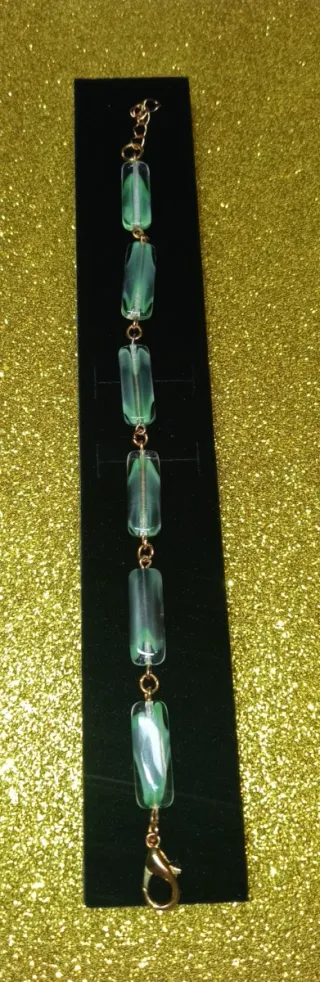 Pulsera eslabones verde y dorado