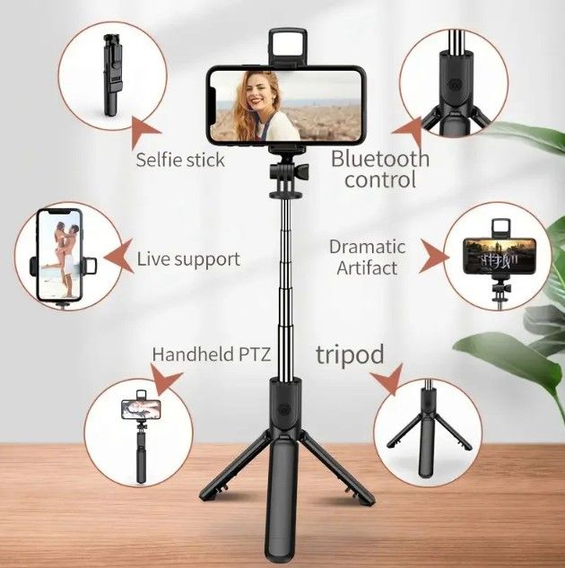 Selfie Stick F210 con Luz Trípode Mando