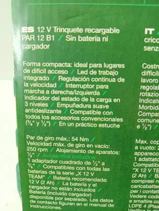 Llave 12V Parkside + Batería 2Ah y Cargador