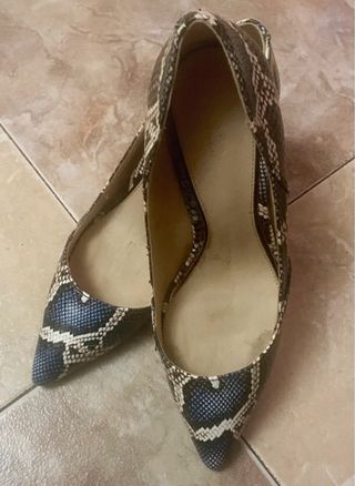 Zapatos Zara Mujer Tacón Serpiente Azul Negro