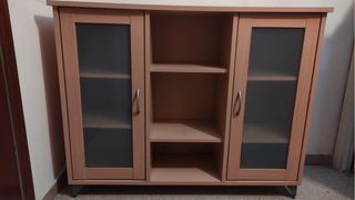 Mueble recibidor madera y cristal