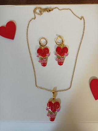 Set gioielli cuore LOVE oro e rosso