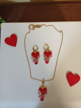 Set gioielli cuore LOVE oro e rosso