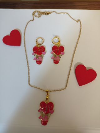 Set gioielli cuore LOVE oro e rosso