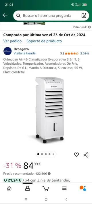 Climatizador Evaporativo Orbegozo Air 46
