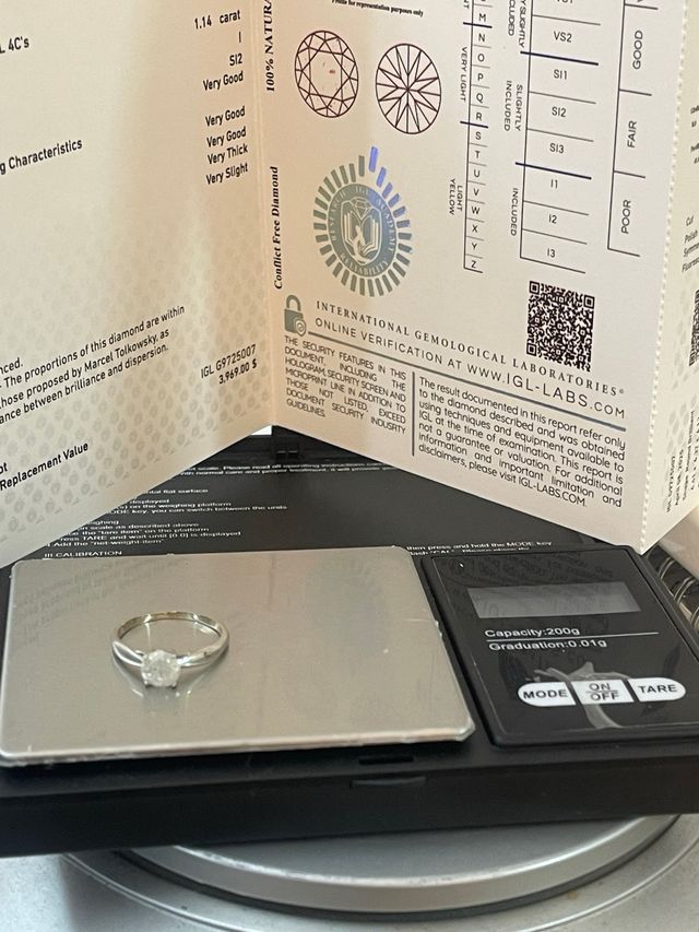 Anillo Oro 18k Diamante Natural 1.14 Ct SI2