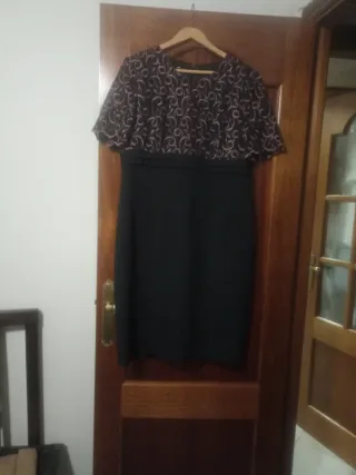 Vestido largo boda negro y multicolor mas abrigo.