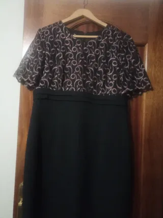 Vestido largo boda negro y multicolor mas abrigo.