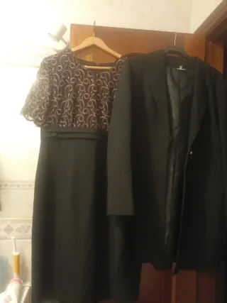 Vestido largo boda negro y multicolor mas abrigo.