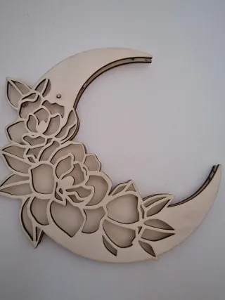 Lampada luna con fiori in legno